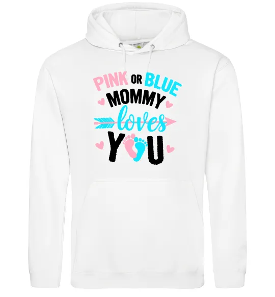 Женская толстовка (худи) Pink or blue Mommy loves you Белый фото