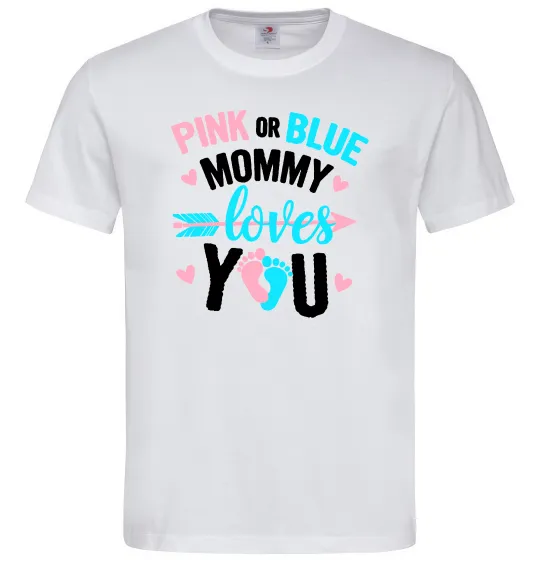 Мужская футболка Pink or blue Mommy loves you Белый фото