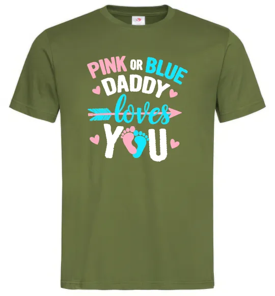Мужская футболка Pink or blue Daddy loves you Оливковый фото