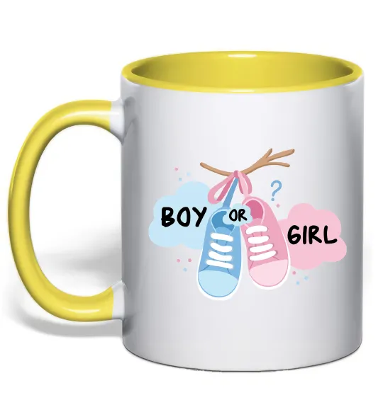 Чашка з кольоровою ручкою Boy or girl Лимонний фото