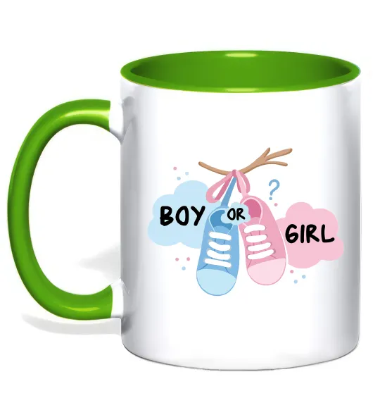 Чашка з кольоровою ручкою Boy or girl Лаймовий фото