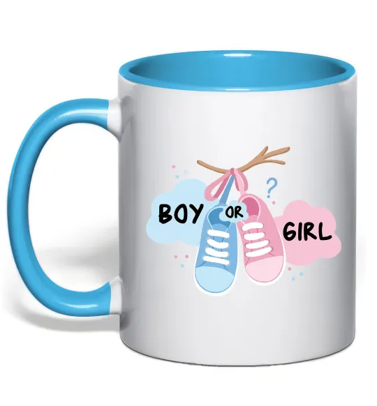 Чашка з кольоровою ручкою Boy or girl Блакитний фото