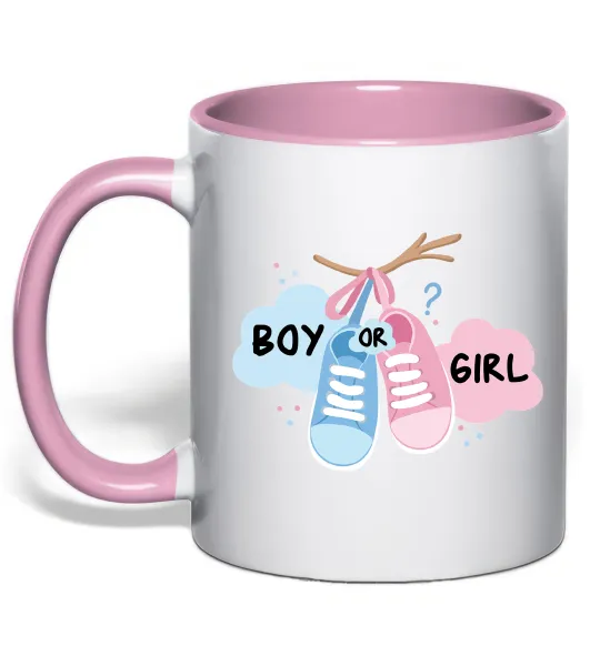 Чашка з кольоровою ручкою Boy or girl Ніжно рожевий фото