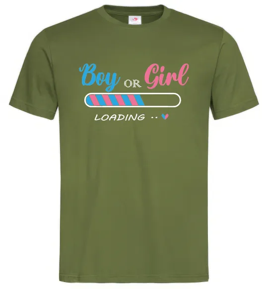 Мужская футболка Boy or girl loading Оливковый фото