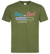 Мужская футболка Boy or girl loading Оливковый фото