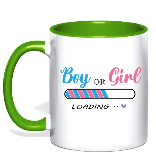 Чашка з кольоровою ручкою Boy or girl loading Лаймовий фото
