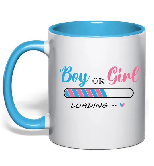 Чашка з кольоровою ручкою Boy or girl loading Блакитний фото