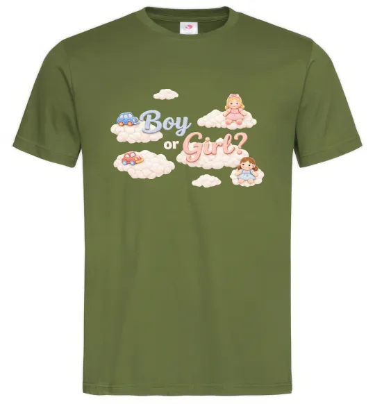 Мужская футболка Boy or girl хмаринки Оливковый фото