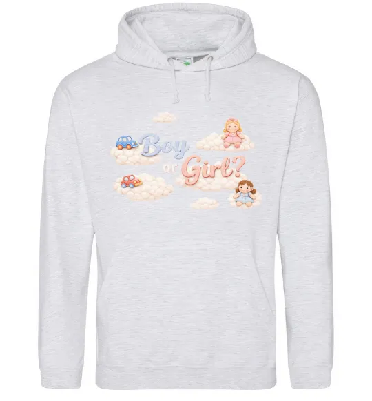Женская толстовка (худи) Boy or girl хмаринки Серый меланж фото