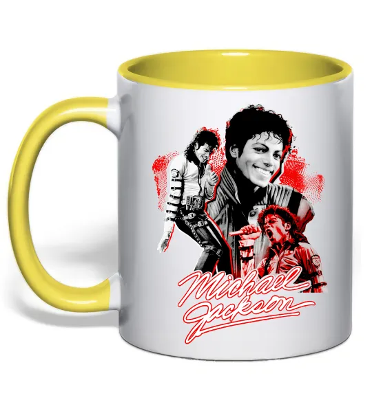 Чашка з кольоровою ручкою Michael Jackson колаж Лимонний фото