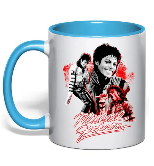 Чашка з кольоровою ручкою Michael Jackson колаж Блакитний фото