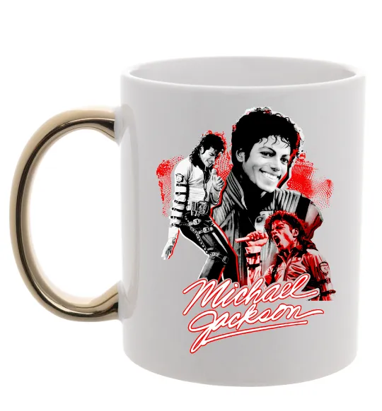 Чашка з кольоровою ручкою Michael Jackson колаж Золото фото
