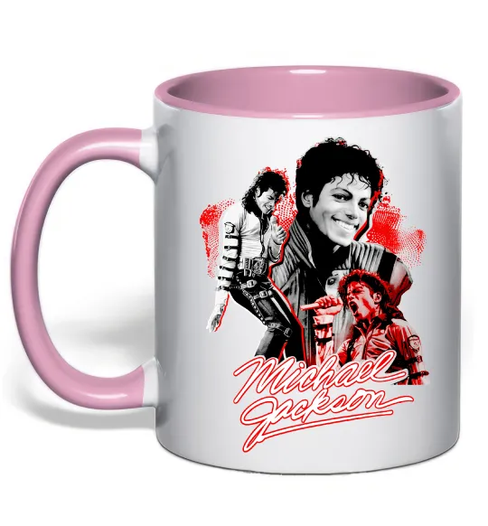 Чашка з кольоровою ручкою Michael Jackson колаж Ніжно рожевий фото