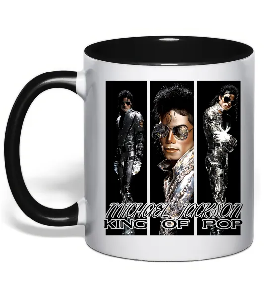 Чашка з кольоровою ручкою King of pop Чорний фото