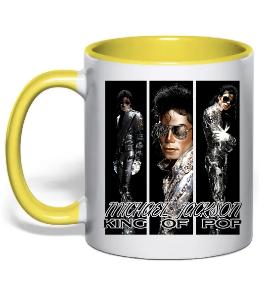Чашка з кольоровою ручкою King of pop Лимонний фото
