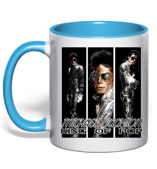 Чашка з кольоровою ручкою King of pop Блакитний фото