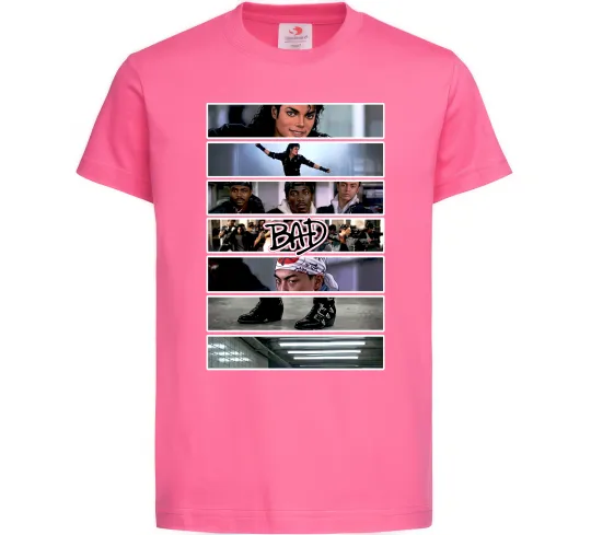 Дитяча футболка Bad Michael Jackson колаж Яскраво-рожевий фото