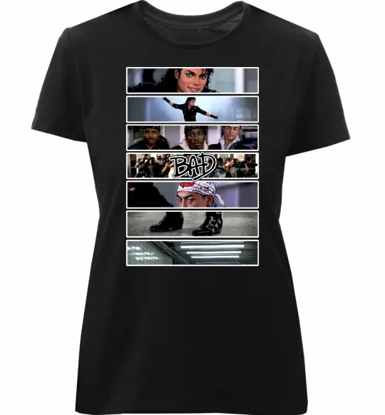 Жіноча преміум футболка Bad Michael Jackson колаж Чорний фото