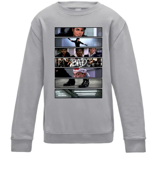 Дитячий світшот Bad Michael Jackson колаж Сірий меланж фото