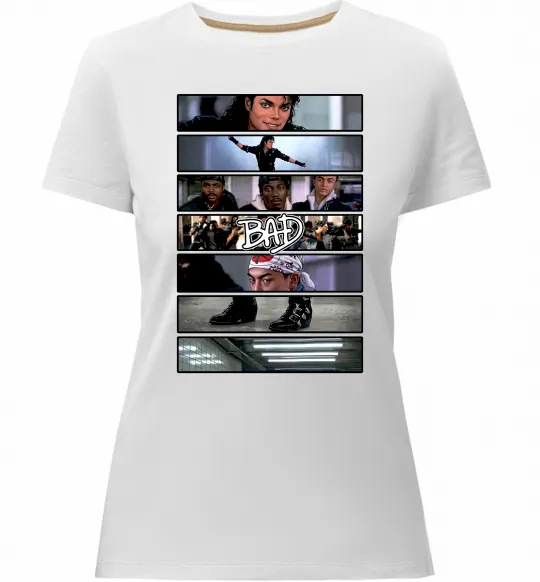 Жіноча преміум футболка Bad Michael Jackson колаж Білий фото