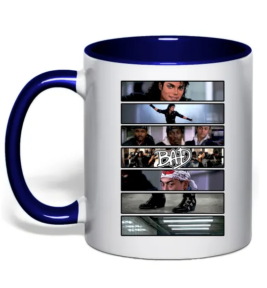 Чашка з кольоровою ручкою Bad Michael Jackson колаж Глибокий темно-синій фото