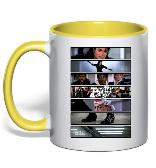 Чашка з кольоровою ручкою Bad Michael Jackson колаж Лимонний фото
