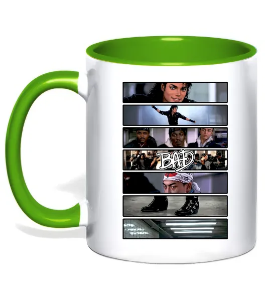 Чашка з кольоровою ручкою Bad Michael Jackson колаж Лаймовий фото