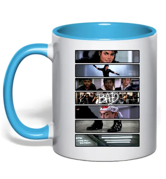 Чашка з кольоровою ручкою Bad Michael Jackson колаж Блакитний фото