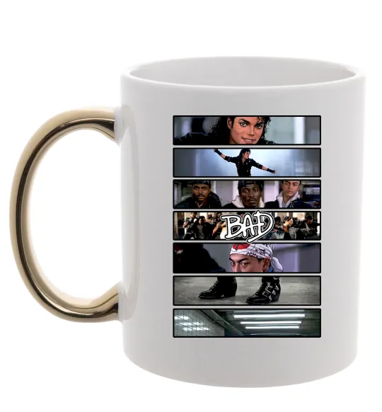 Чашка з кольоровою ручкою Bad Michael Jackson колаж Золото фото