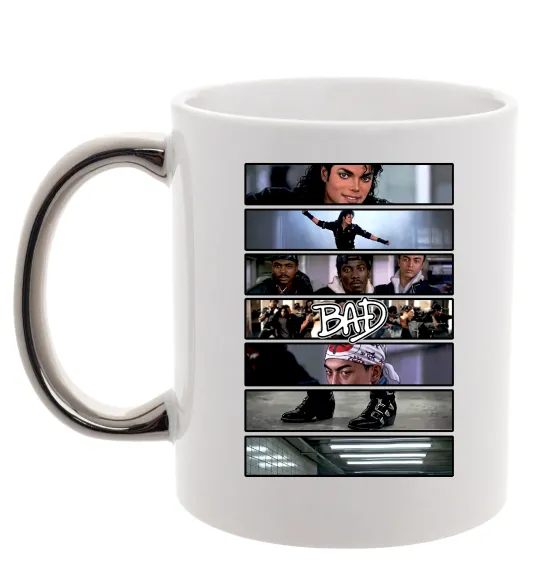 Чашка з кольоровою ручкою Bad Michael Jackson колаж Срібло фото