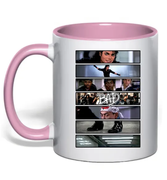 Чашка з кольоровою ручкою Bad Michael Jackson колаж Ніжно рожевий фото