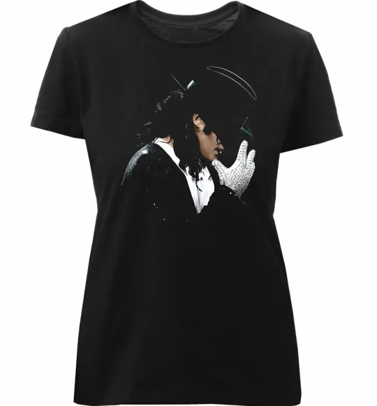 Жіноча преміум футболка Майкл Джексон капелюх та рукавичка Чорний фото