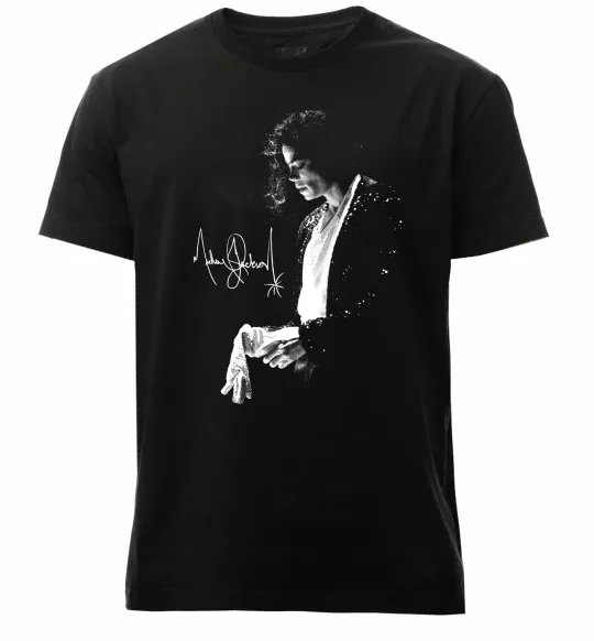 Чоловіча преміум футболка Майкл Джексон підпис Чорний фото