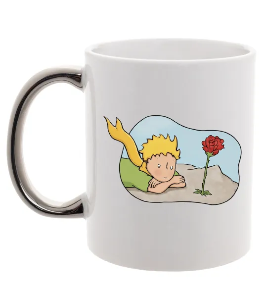 Чашка с цветной ручкой Маленький принц з квіткою Серебро фото