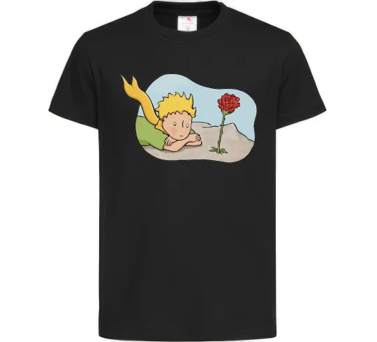 Детская футболка Маленький принц з квіткою Черный фото