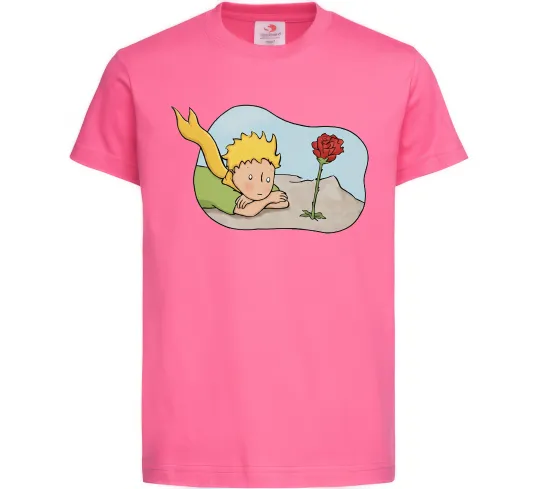 Детская футболка Маленький принц з квіткою Ярко-розовый фото