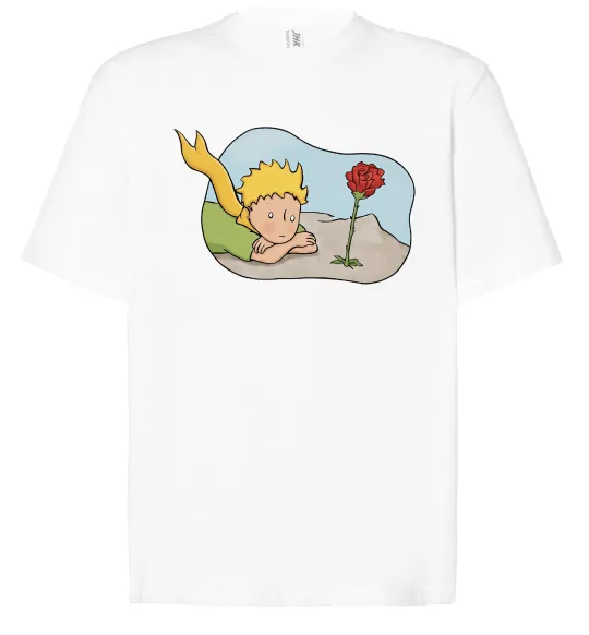 Футболка Оверсайз Маленький принц з квіткою Белый фото