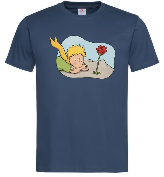 Мужская футболка Маленький принц з квіткою Темно-синий фото