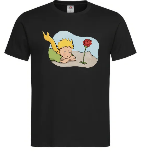 Мужская футболка Маленький принц з квіткою Черный фото