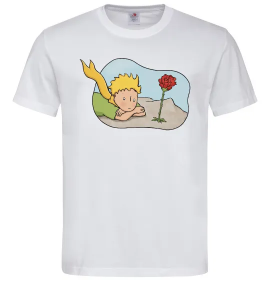 Мужская футболка Маленький принц з квіткою Белый фото