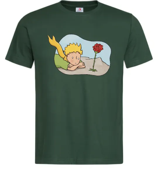Мужская футболка Маленький принц з квіткою Темно-зеленый фото