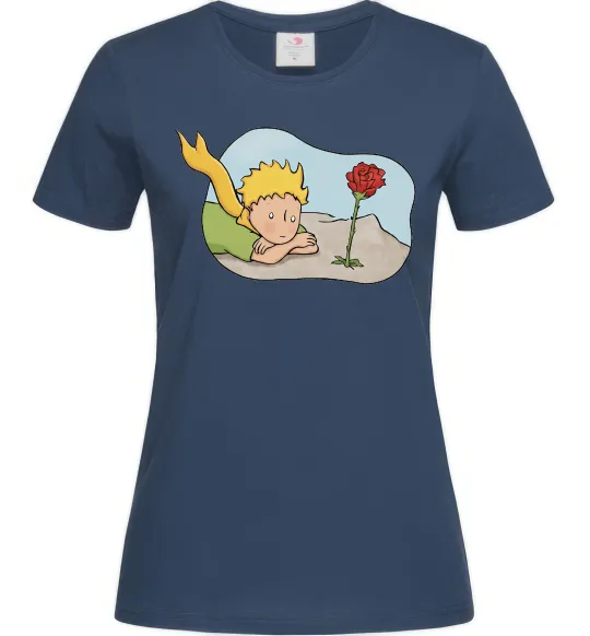 Женская футболка Маленький принц з квіткою Темно-синий фото