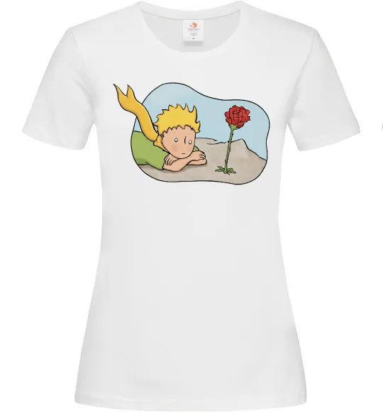 Женская футболка Маленький принц з квіткою Белый фото