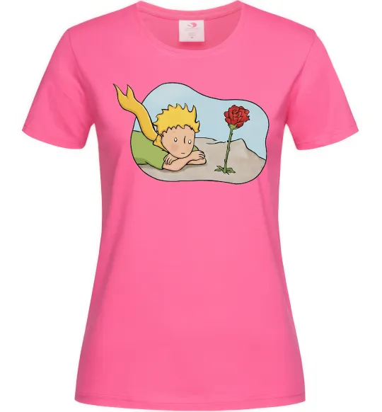 Женская футболка Маленький принц з квіткою Ярко-розовый фото