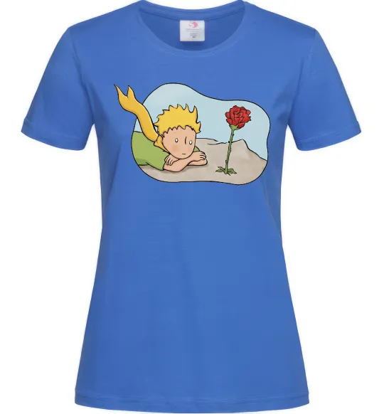 Женская футболка Маленький принц з квіткою Ярко-синий фото
