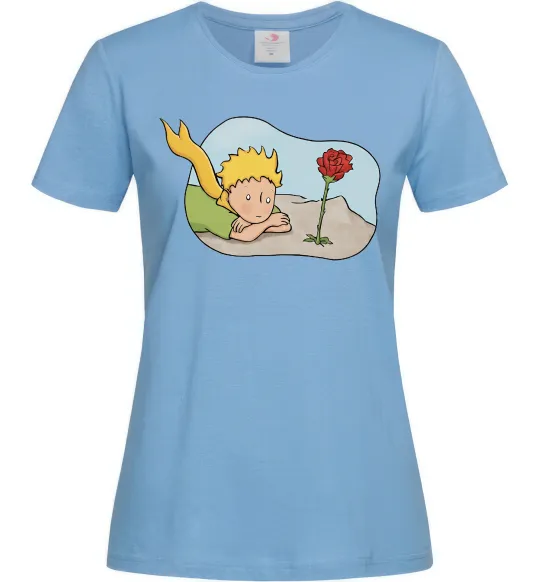 Женская футболка Маленький принц з квіткою Голубой фото