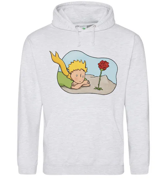 Мужская толстовка (худи) Маленький принц з квіткою Серый меланж фото