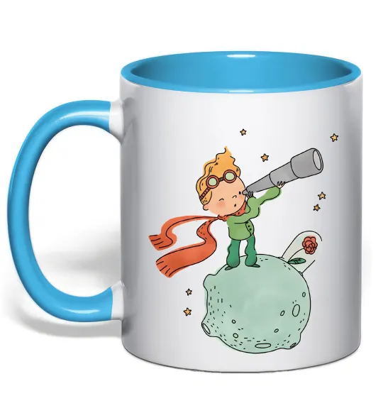 Чашка с цветной ручкой Маленький Принц з підзорною трубою Голубой фото