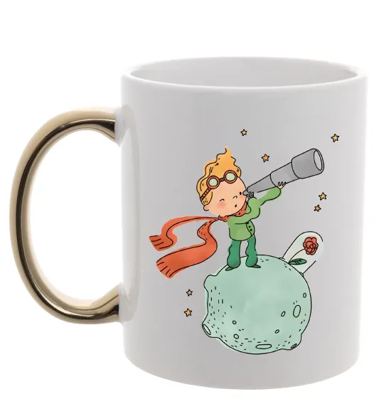 Чашка с цветной ручкой Маленький Принц з підзорною трубою Золото фото