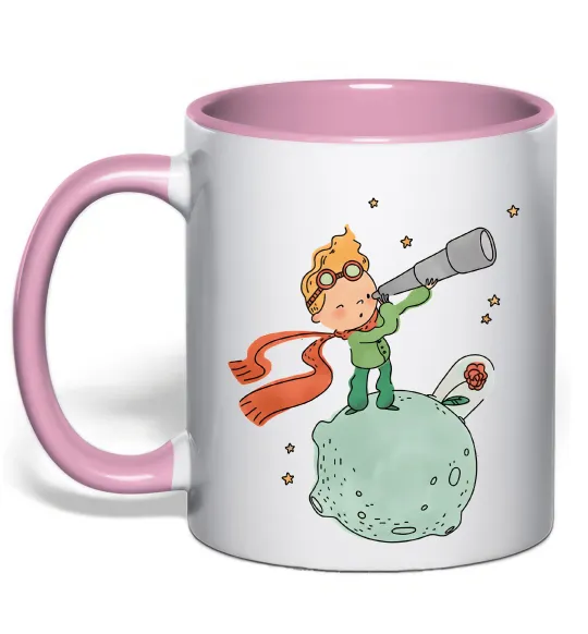 Чашка с цветной ручкой Маленький Принц з підзорною трубою Нежно розовый фото